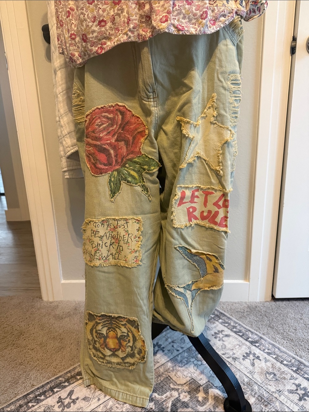 A rare bird denim patch pants